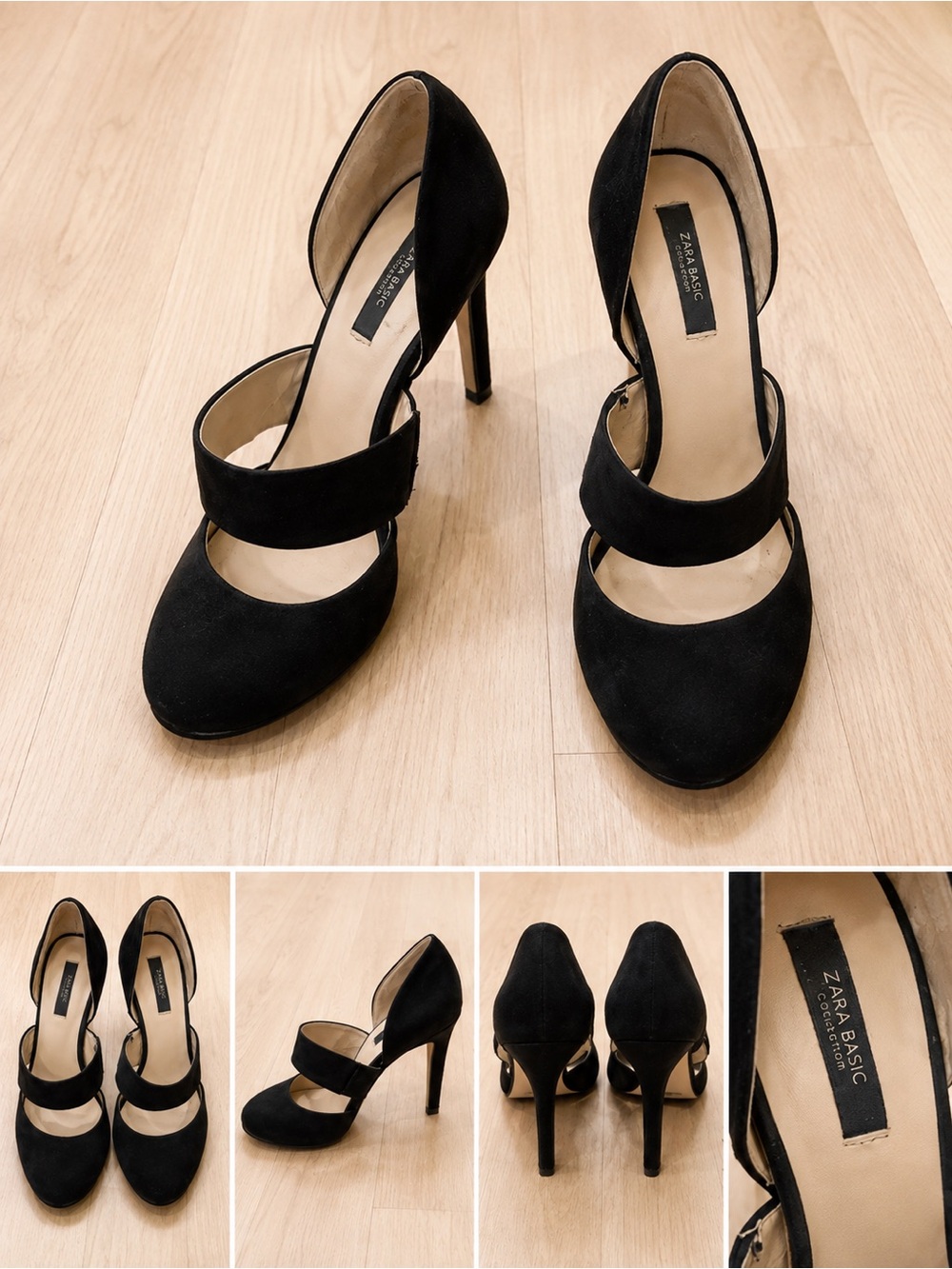 Zara Black Suede Double-Strap Stiletto Heels